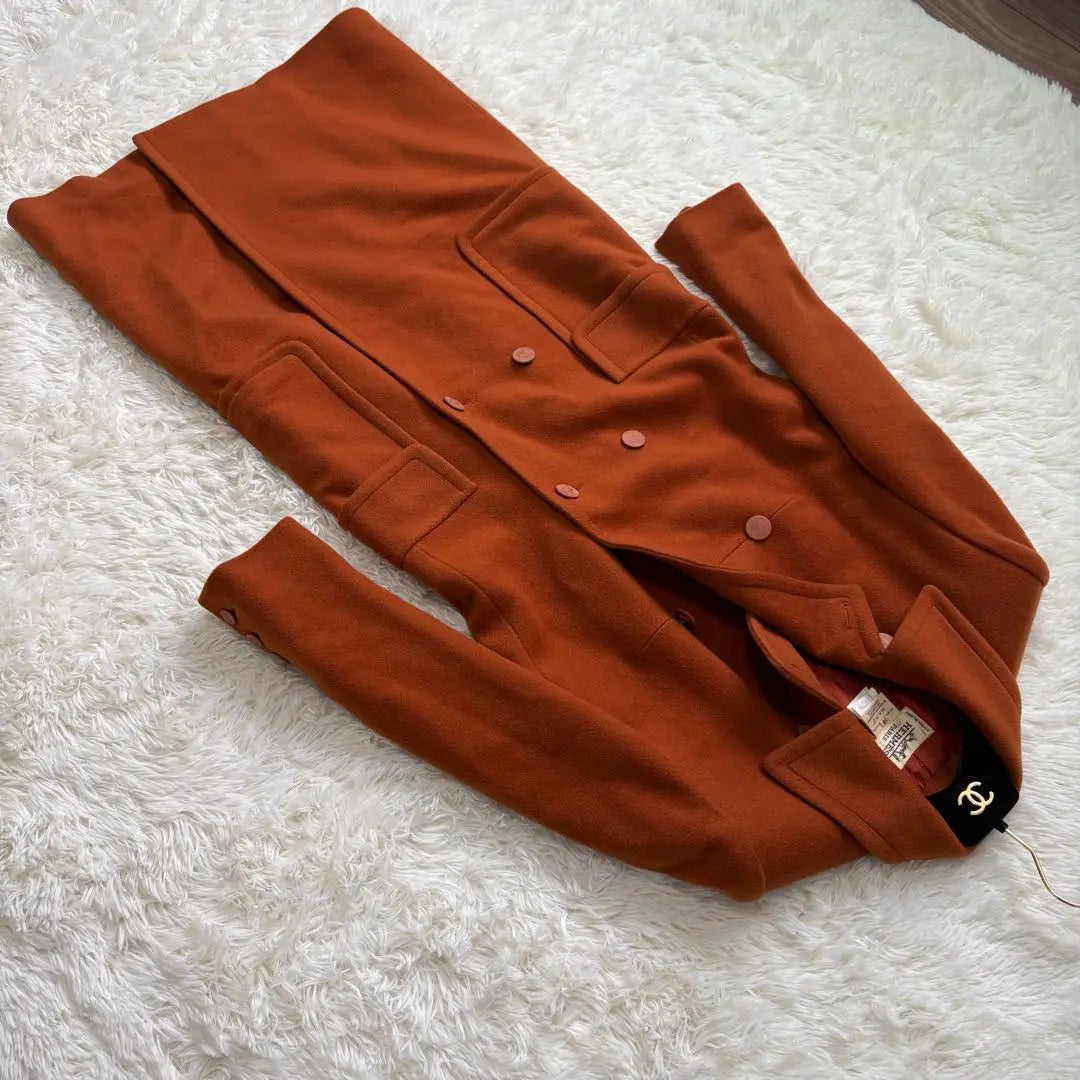 Hermes Double Breasted Long Coat 100% Cashmere Hermes Orange Color