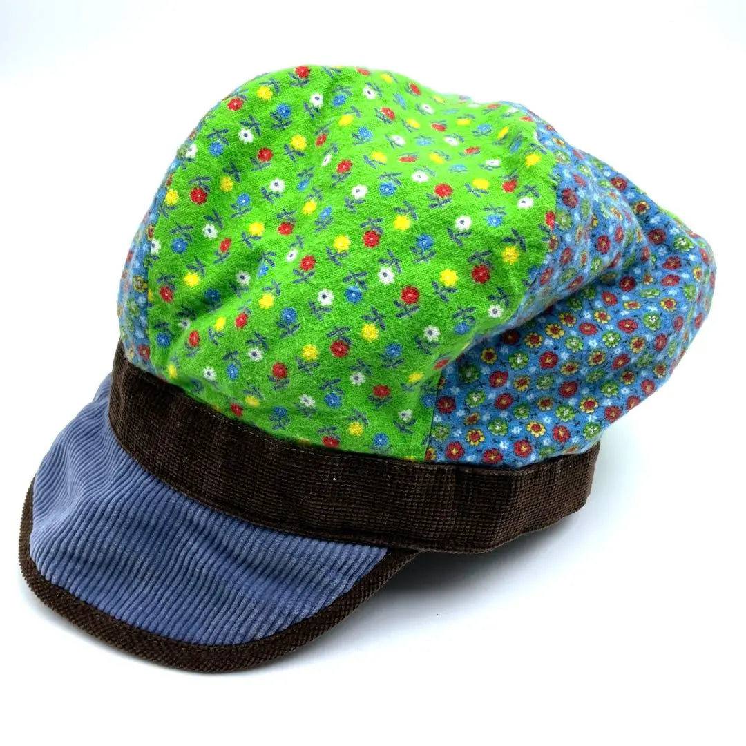 90s Reversible Casquette Corduroy Small Floral Khaki Beige Yellow Green | 90s リバーシブル キャスケット コーデュロイ 小花柄 カーキ ベージュ 黄緑