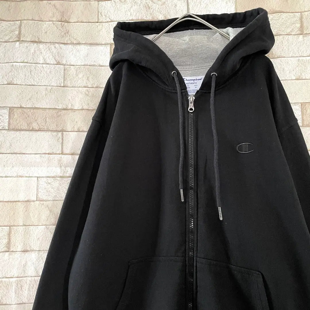 Champion Zip Hoodie Embroidered Fleece Lined Black M