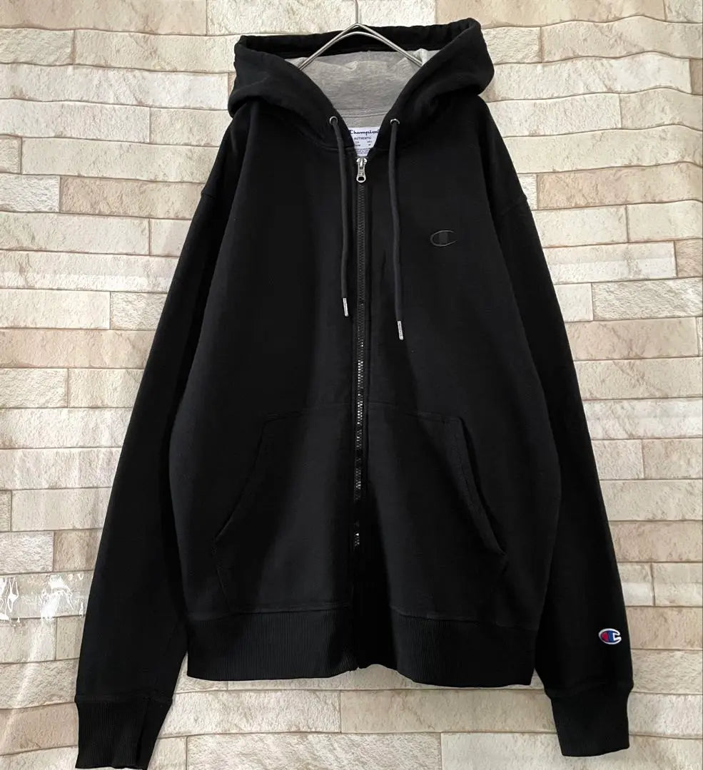 Champion Zip Hoodie Embroidered Fleece Lined Black M