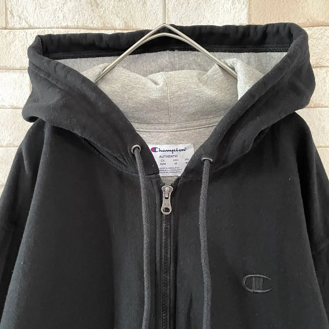 Champion Zip Hoodie Embroidered Fleece Lined Black M