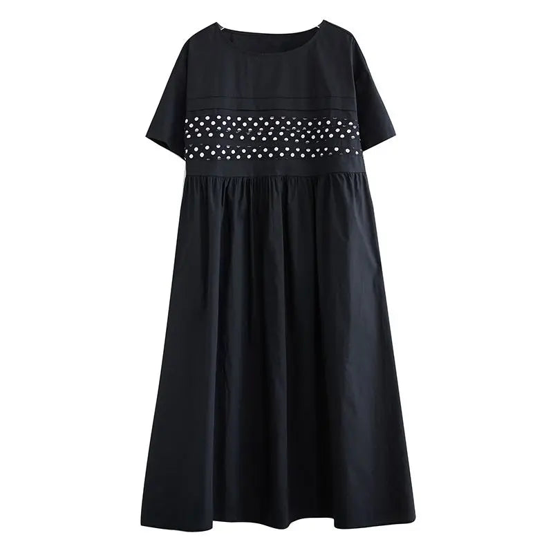 New summer long dress, slimming, dot pattern, round neck, Korea