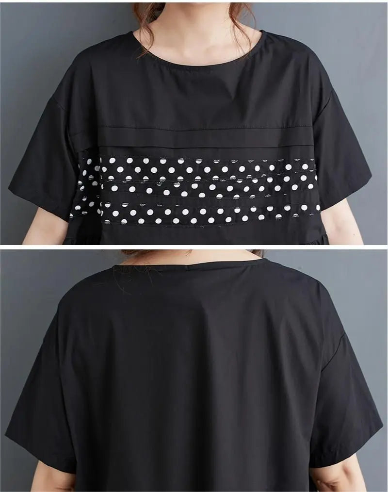 New summer long dress, slimming, dot pattern, round neck, Korea