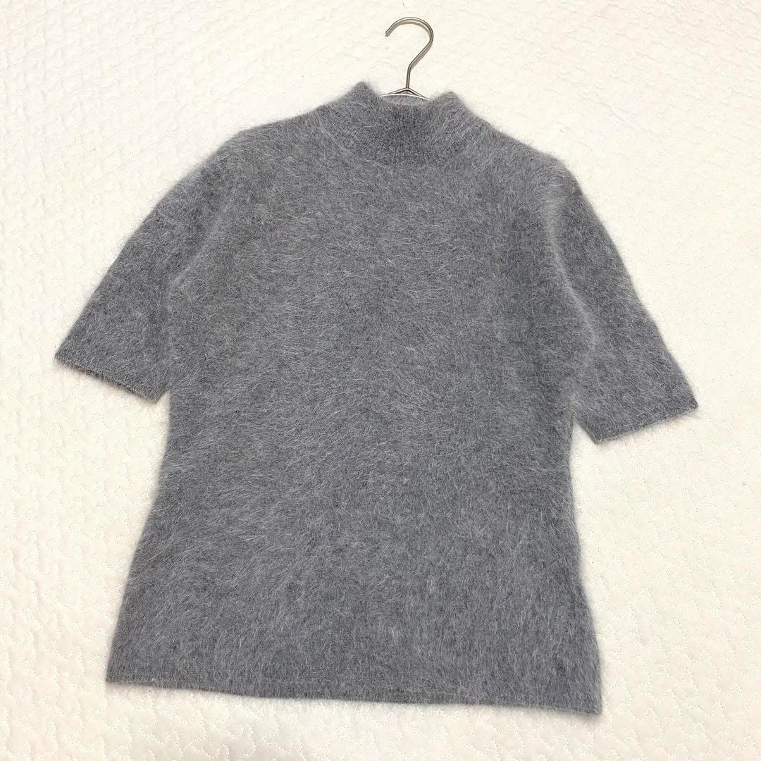 *Good condition, short sleeve angora knit [M] summer knit, fluffy, plain, feminine