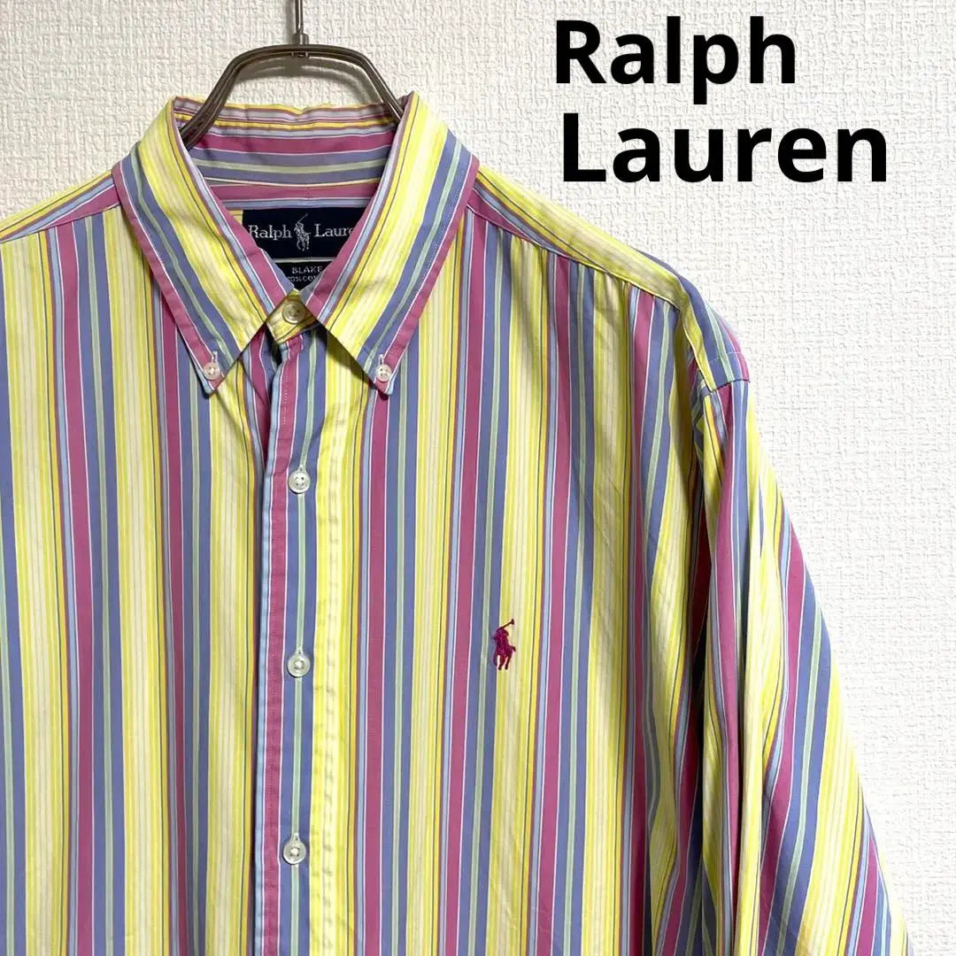 [Ralph Lauren] Pony Embroidered Multicolor Slim Striped BD Long Sleeve Shirt Equivalent to XL