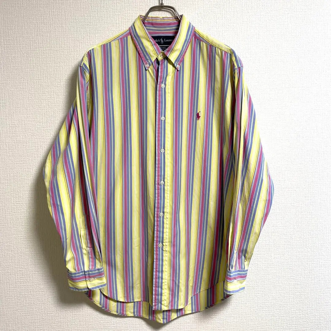 [Ralph Lauren] Pony Embroidered Multicolor Slim Striped BD Long Sleeve Shirt Equivalent to XL