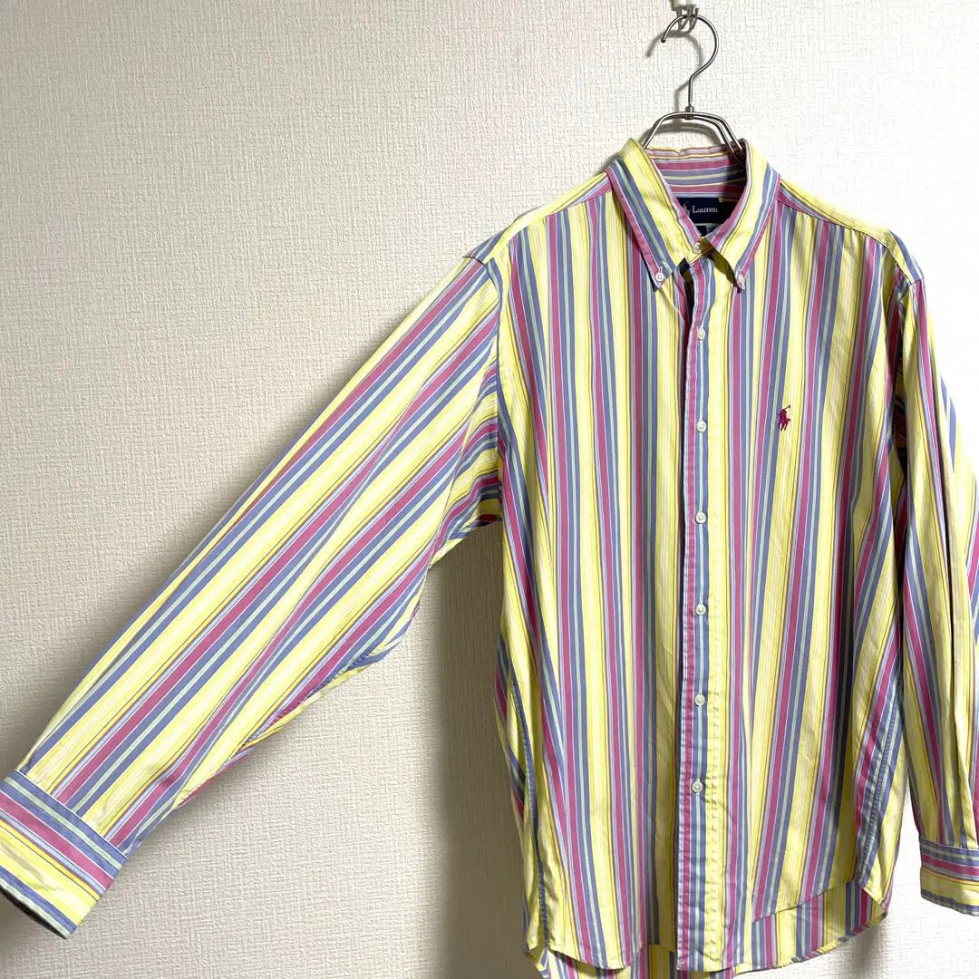 [Ralph Lauren] Pony Embroidered Multicolor Slim Striped BD Long Sleeve Shirt Equivalent to XL