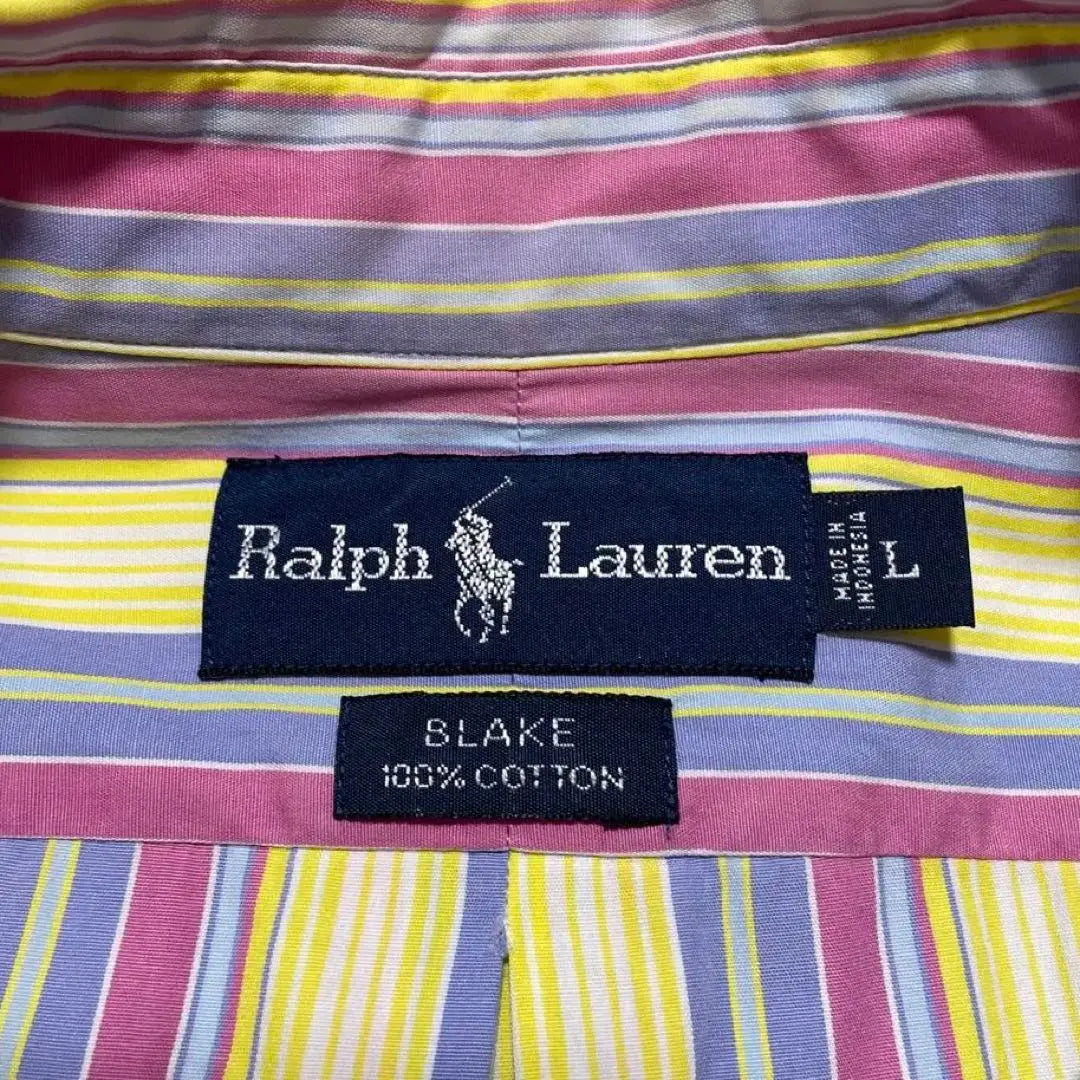 [Ralph Lauren] Pony Embroidered Multicolor Slim Striped BD Long Sleeve Shirt Equivalent to XL