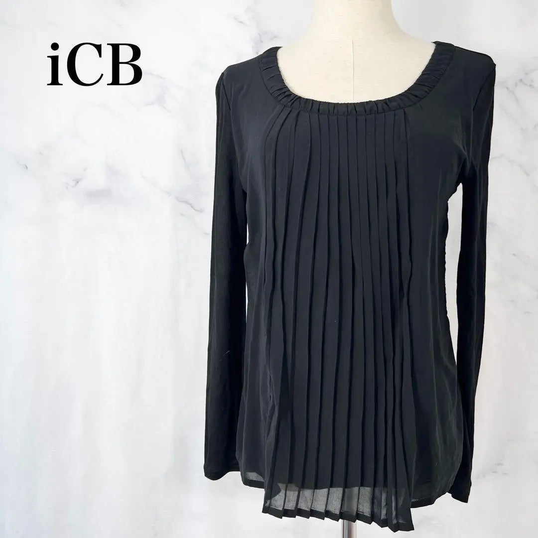 ★ Blusa Plisada Iseby Cashmere Mixto Negro Cuello U Negro | ★アイシービー プリーツブラウス カシミヤ混 ブラック 黒 Uネック