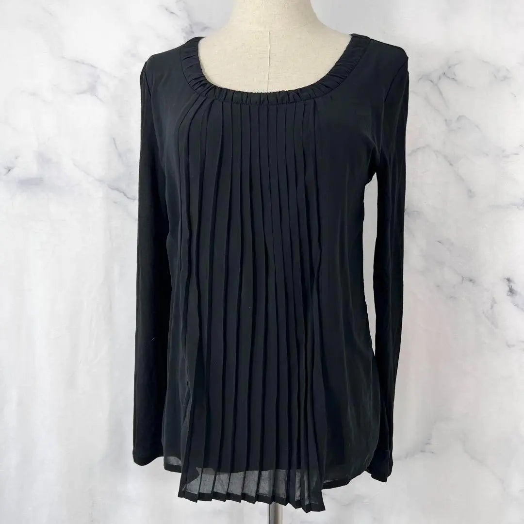 ★ Blusa Plisada Iseby Cashmere Mixto Negro Cuello U Negro | ★アイシービー プリーツブラウス カシミヤ混 ブラック 黒 Uネック