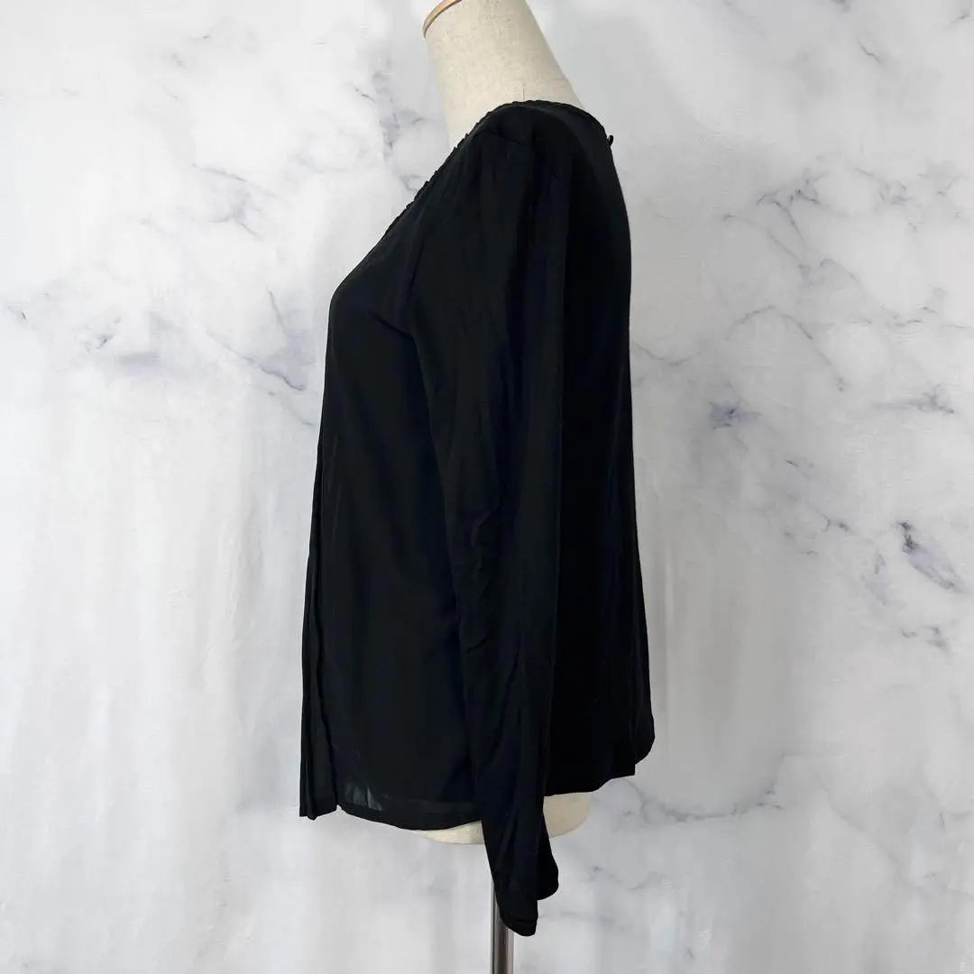 ★ Blusa Plisada Iseby Cashmere Mixto Negro Cuello U Negro | ★アイシービー プリーツブラウス カシミヤ混 ブラック 黒 Uネック