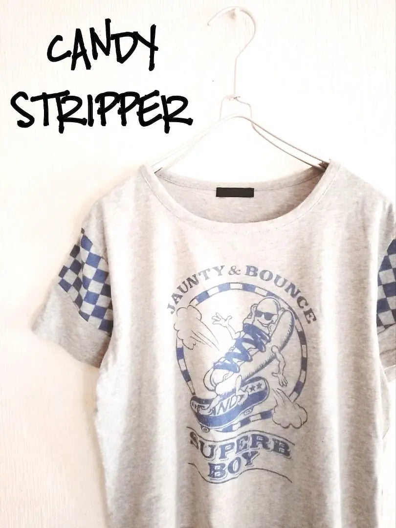 D221512 Camiseta estampada CANDY STRIPPER Gris | D221512 CANDY STRIPPER プリント Tシャツ グレー