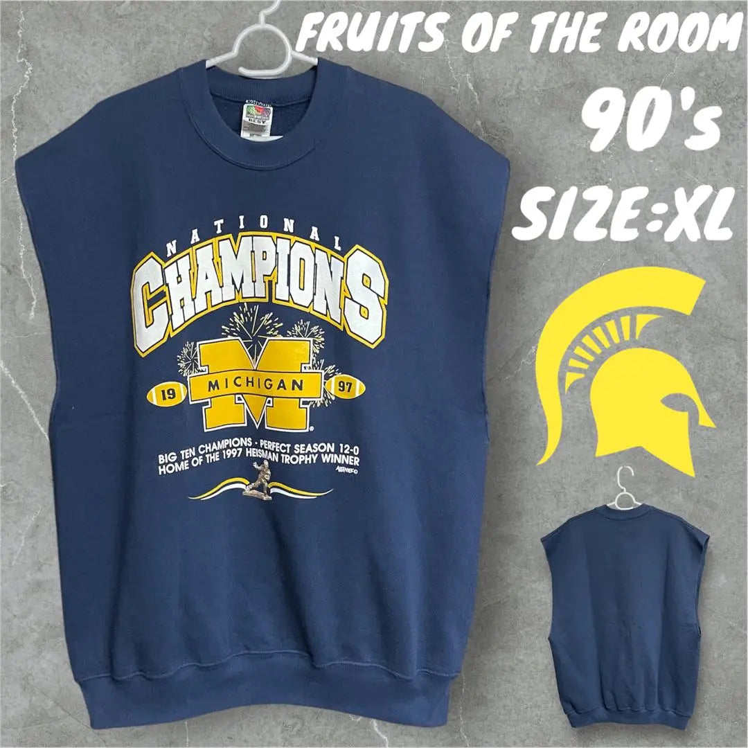 ★90's★[XL size] Fruit of the Room University of Michigan Sweatshirt Sleeveless