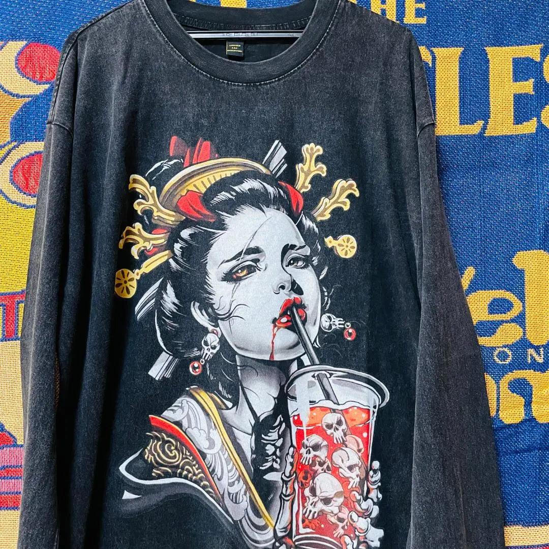 Horror-style courtesan long t-shirt for men, brothel, Yoshiwara, Edo period illustration