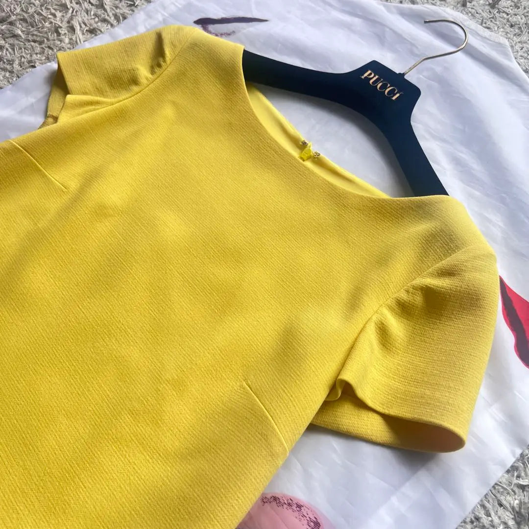 [Beautiful goods] Emilio Pucci frill dress Yellow short sleeve knee length