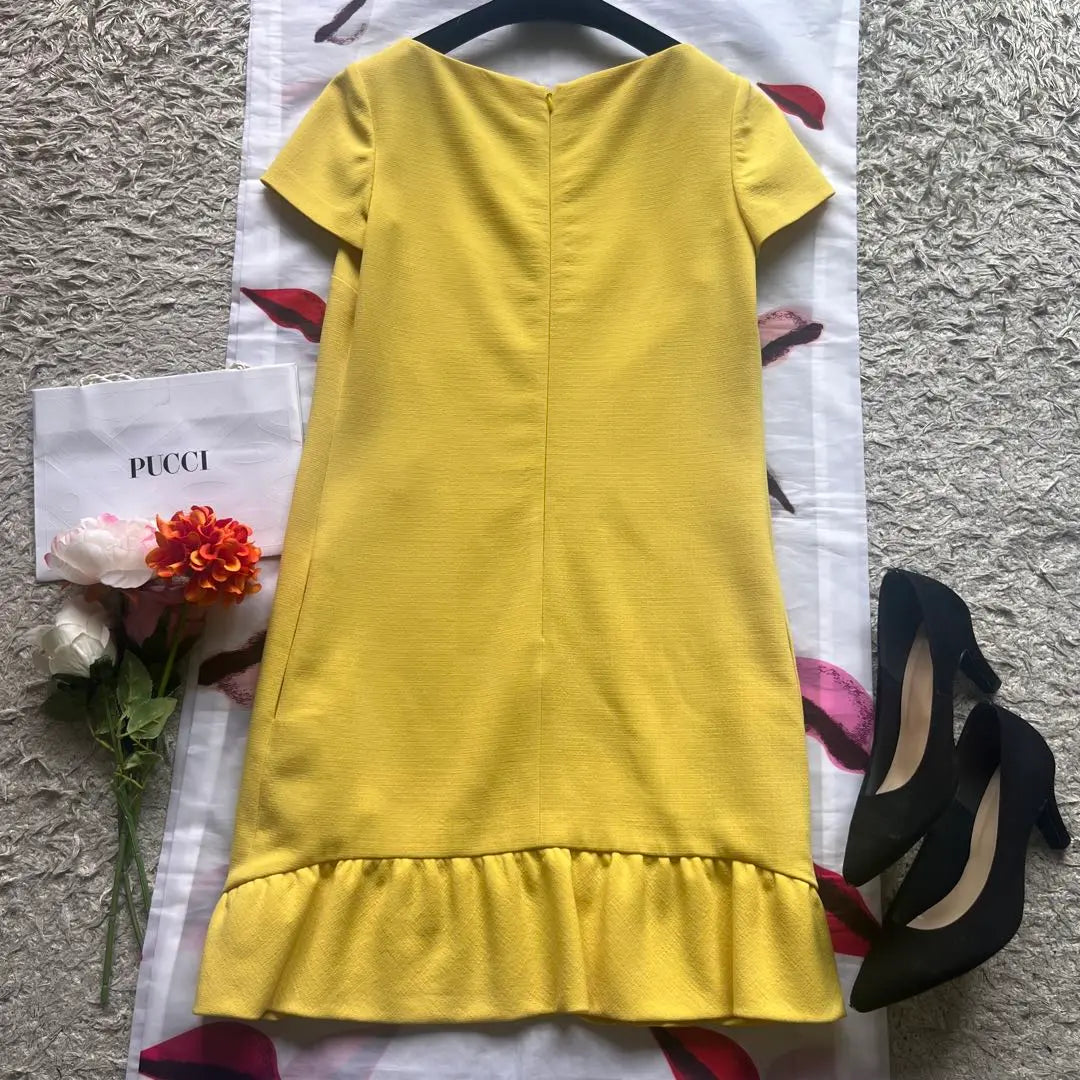 [Productos hermosos] Vestido con volantes de Emilio Pucci Amarillo manga corta hasta la rodilla | 【美品】EMILIO PUCCI フリルワンピース 黄色 半袖 膝丈