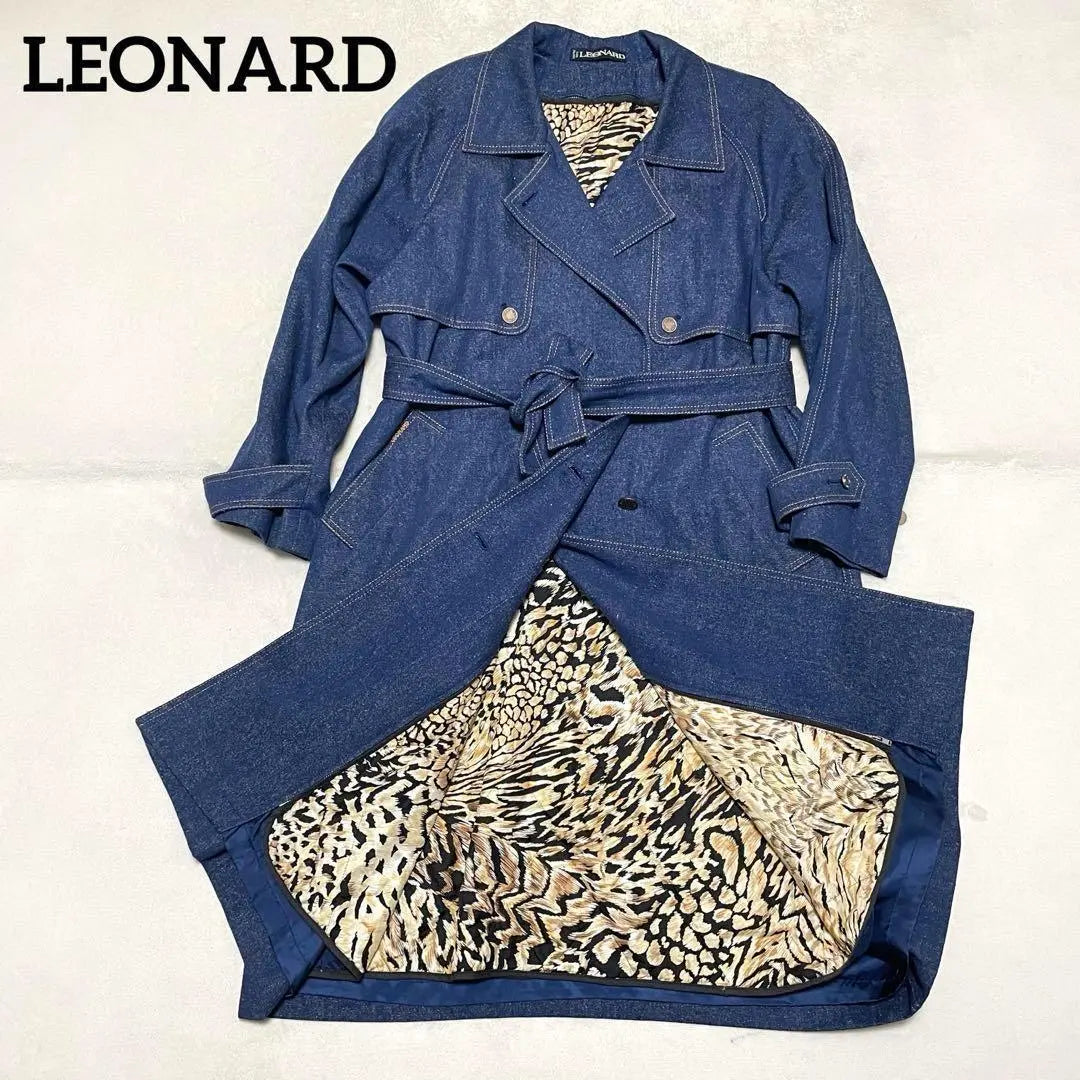 759 LEONARD Denim trench coat liner 100% silk leopard