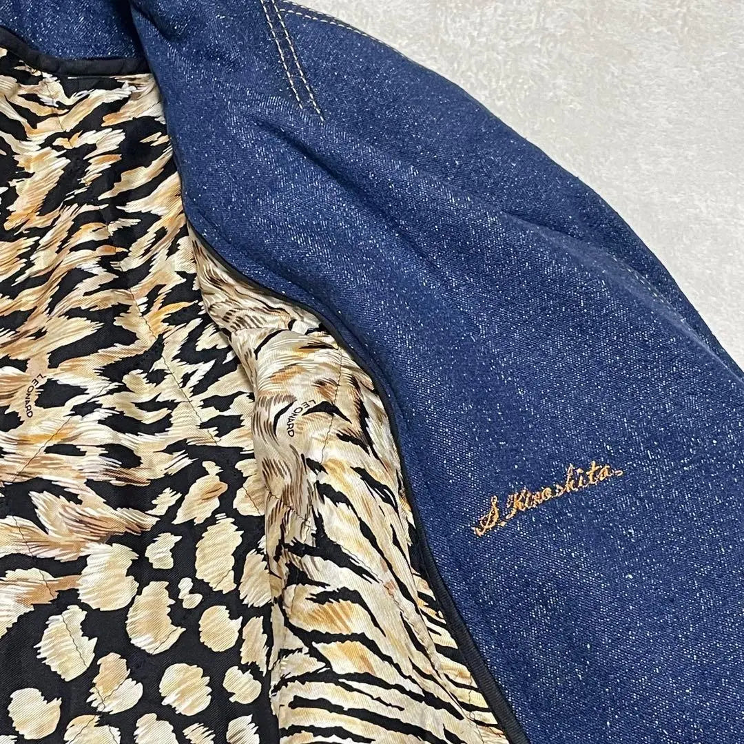 759 LEONARD Denim trench coat liner 100% silk leopard