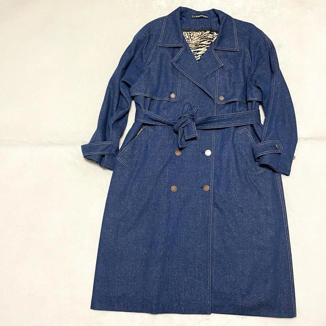 759 LEONARD Denim trench coat liner 100% silk leopard