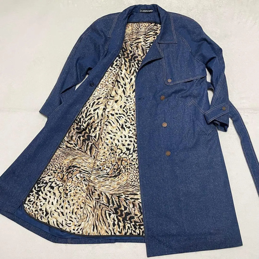 759 LEONARD Denim trench coat liner 100% silk leopard