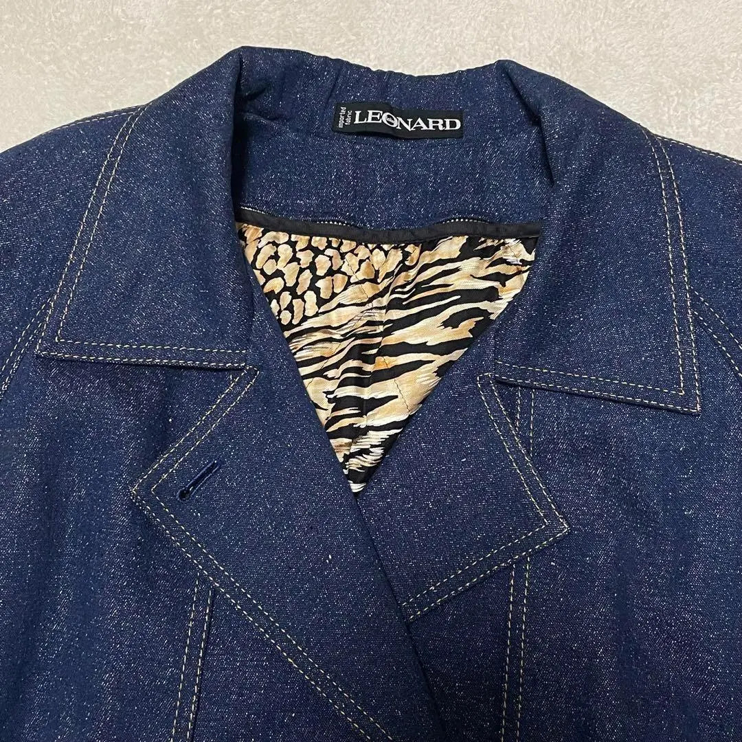 759 LEONARD Denim trench coat liner 100% silk leopard