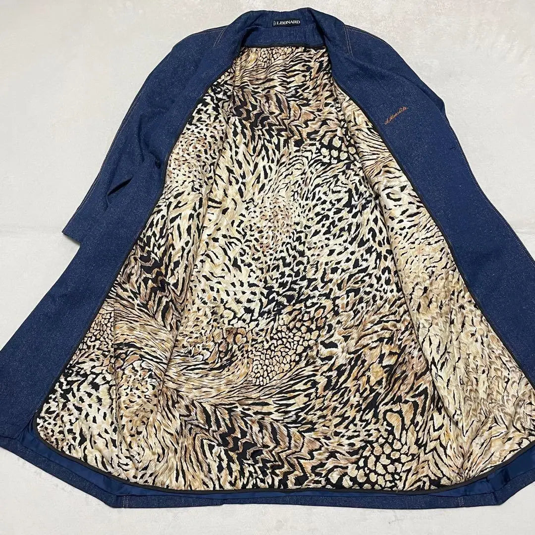 759 LEONARD Denim trench coat liner 100% silk leopard