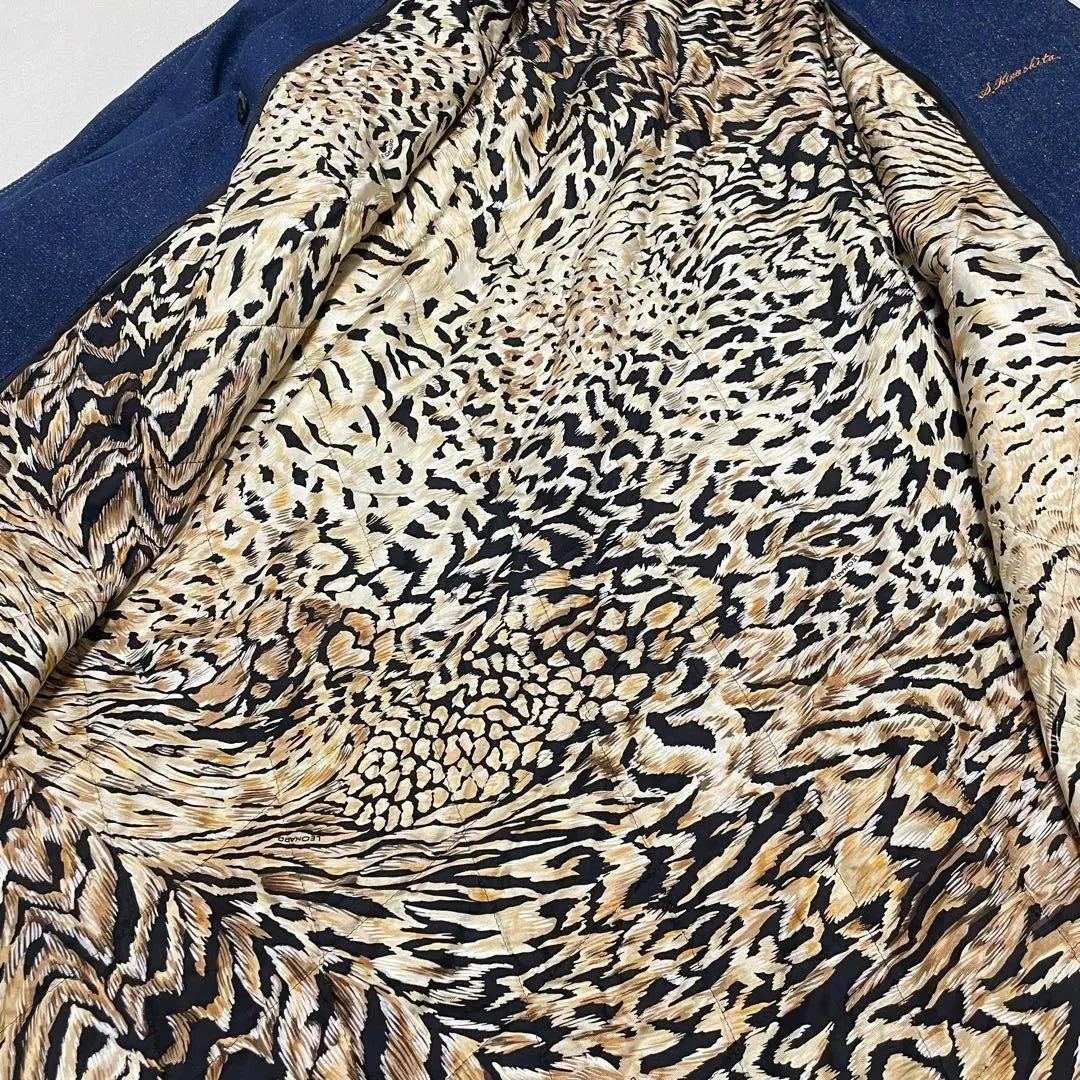 759 LEONARD Denim trench coat liner 100% silk leopard