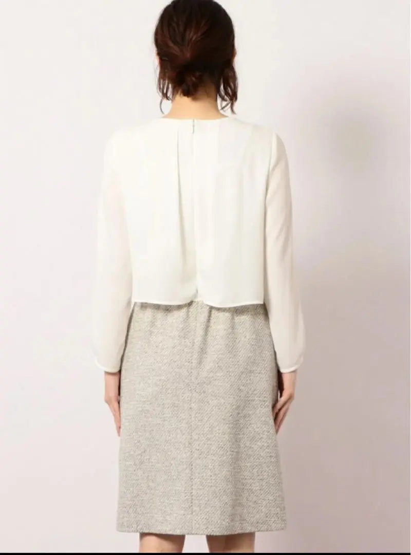 United Arrows Tweed Collarless Jacket/One Piece Set White 40