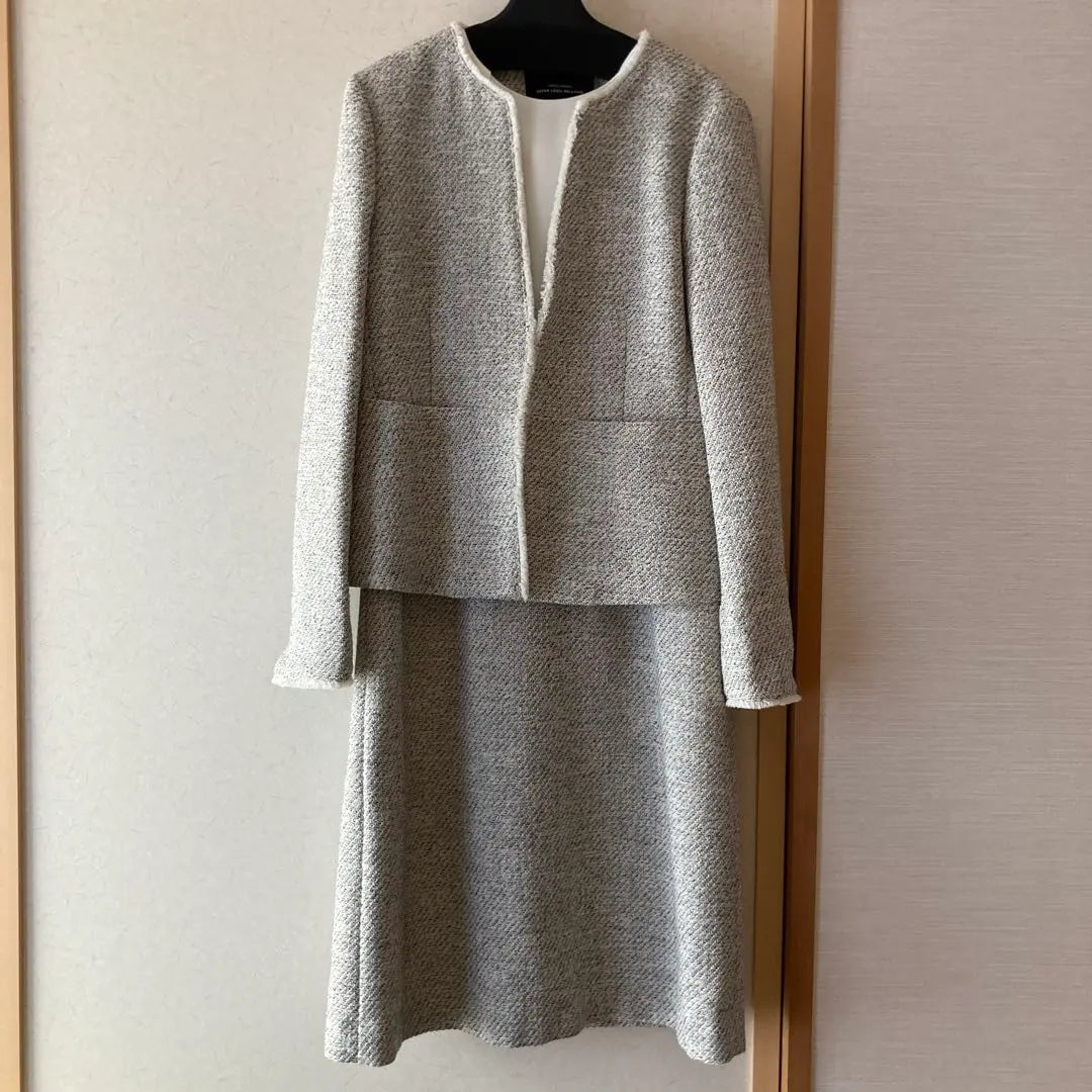 United Arrows Tweed Collarless Jacket/One Piece Set White 40