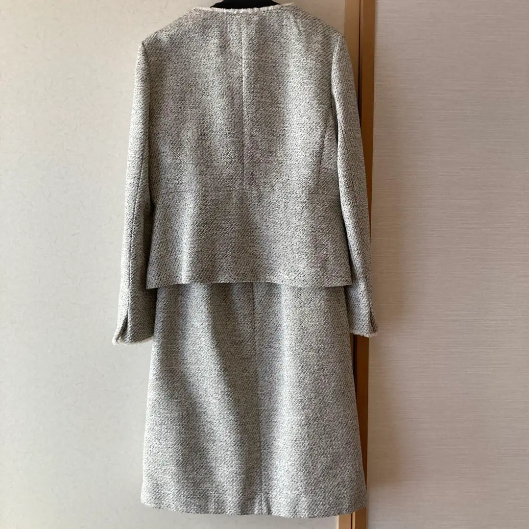 United Arrows Tweed Collarless Jacket/One Piece Set White 40