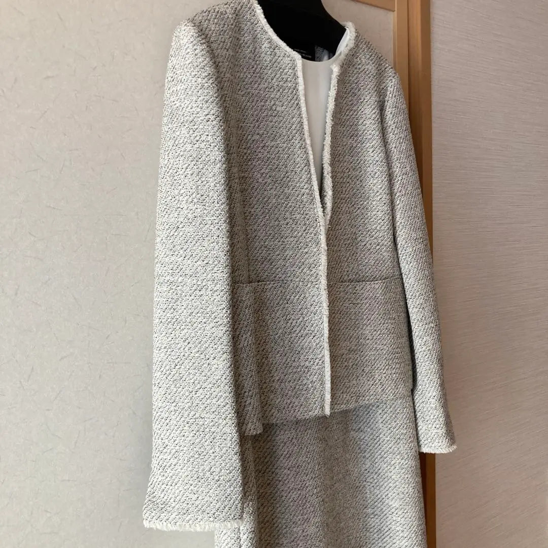 United Arrows Tweed Collarless Jacket/One Piece Set White 40