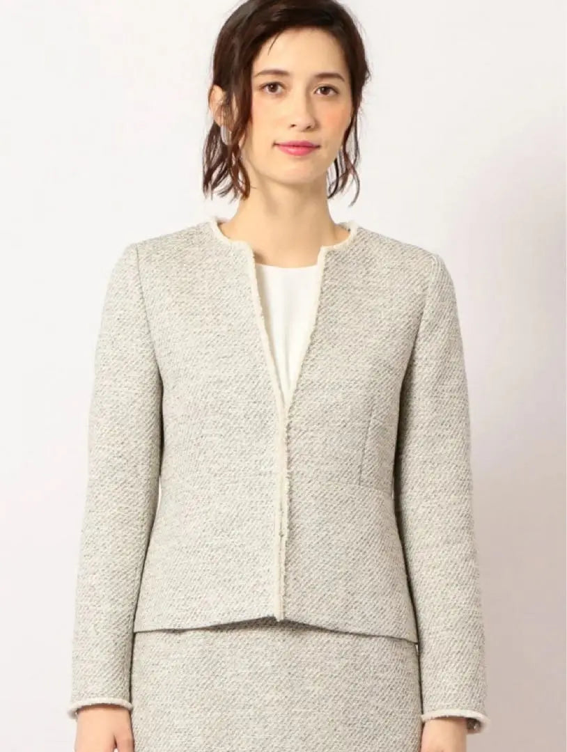 United Arrows Tweed Collarless Jacket/One Piece Set White 40