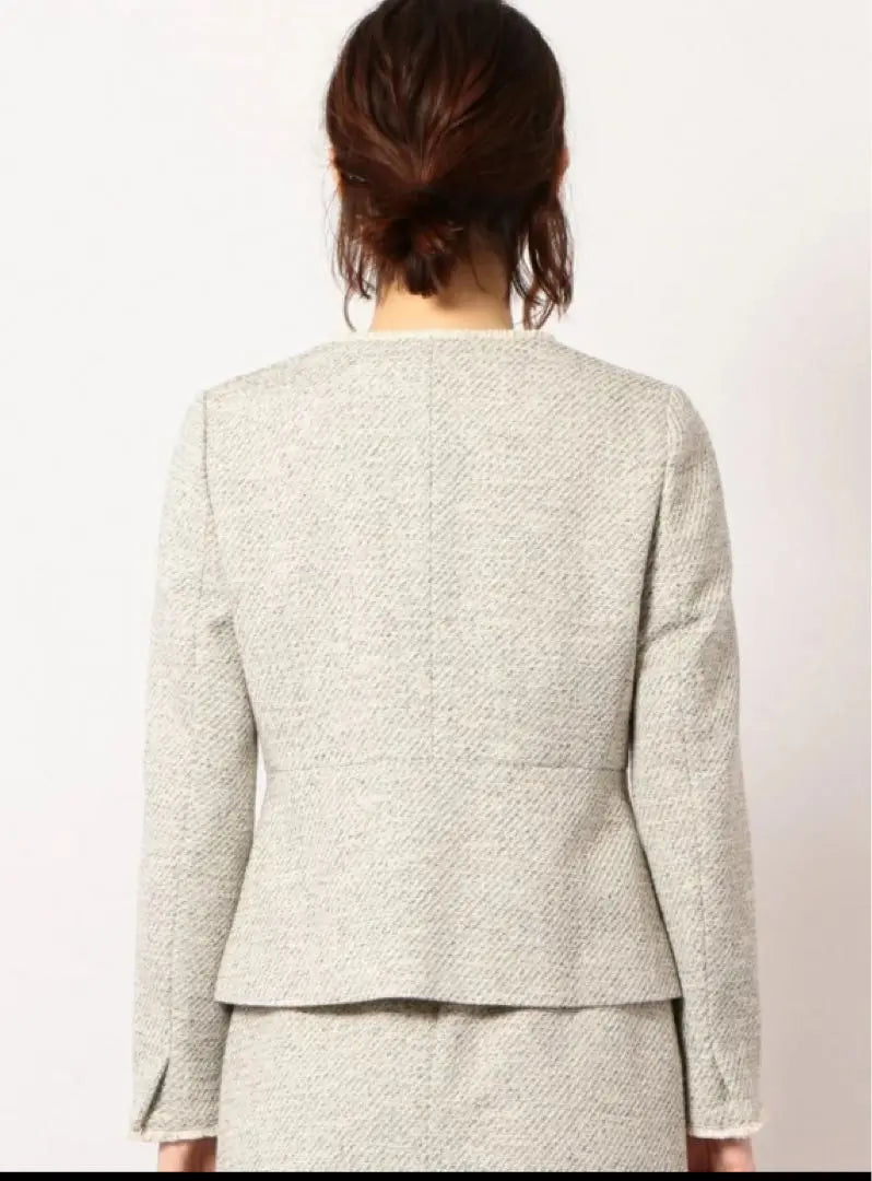 United Arrows Tweed Collarless Jacket/One Piece Set White 40