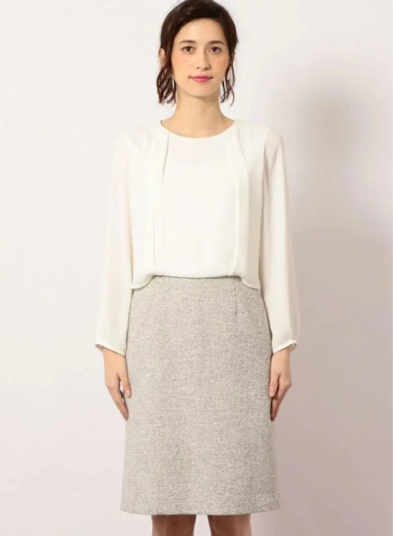 United Arrows Tweed Collarless Jacket/One Piece Set White 40