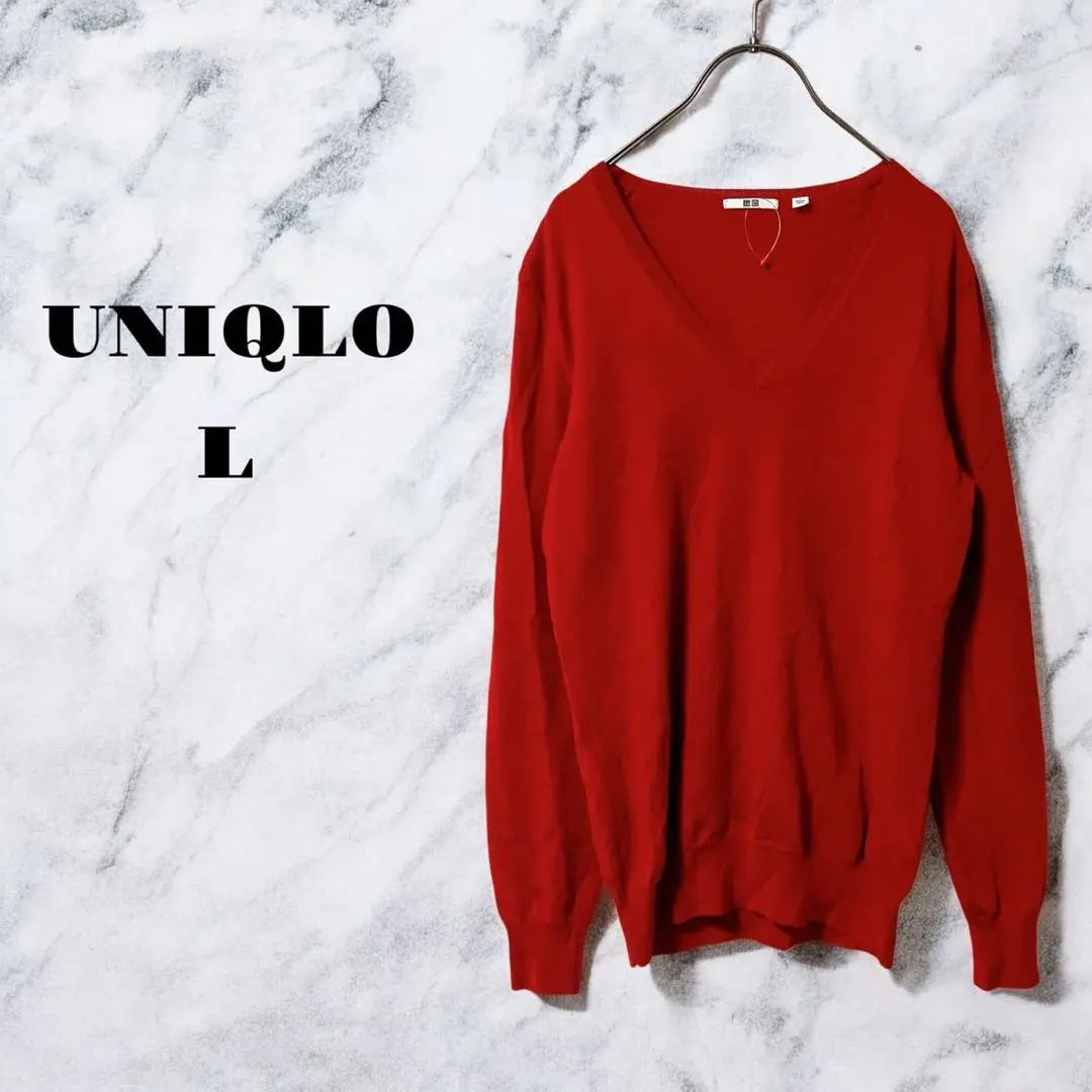 [Good Condition] UNIQLO V-Neck Knit Sweater Red Women's Autumn/Winter [L]