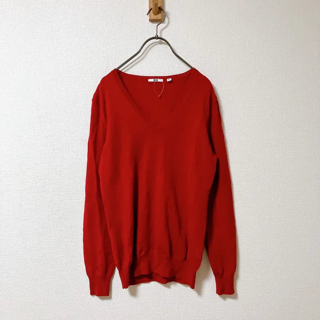 [Good Condition] UNIQLO V-Neck Knit Sweater Red Women's Autumn/Winter [L]