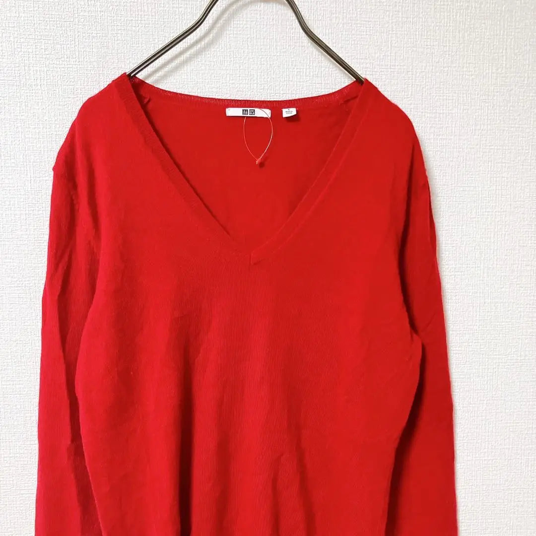 [Good Condition] UNIQLO V-Neck Knit Sweater Red Women's Autumn/Winter [L]