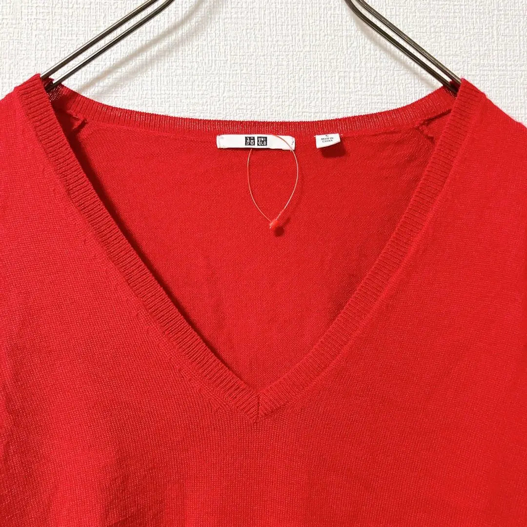 [Good Condition] UNIQLO V-Neck Knit Sweater Red Women's Autumn/Winter [L]