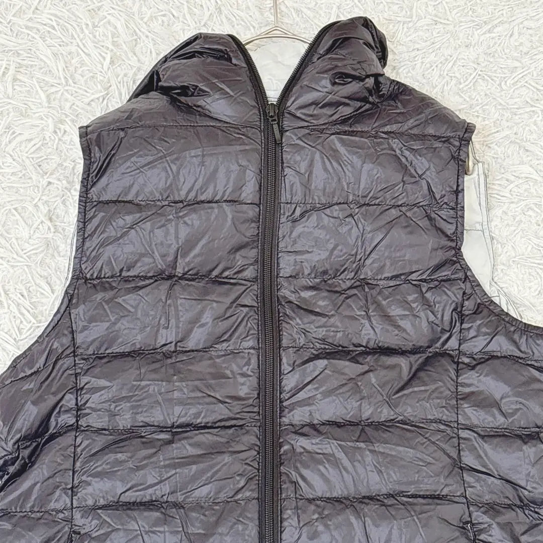 [L] Crossy down vest with hood, sleeveless, black, zip-up