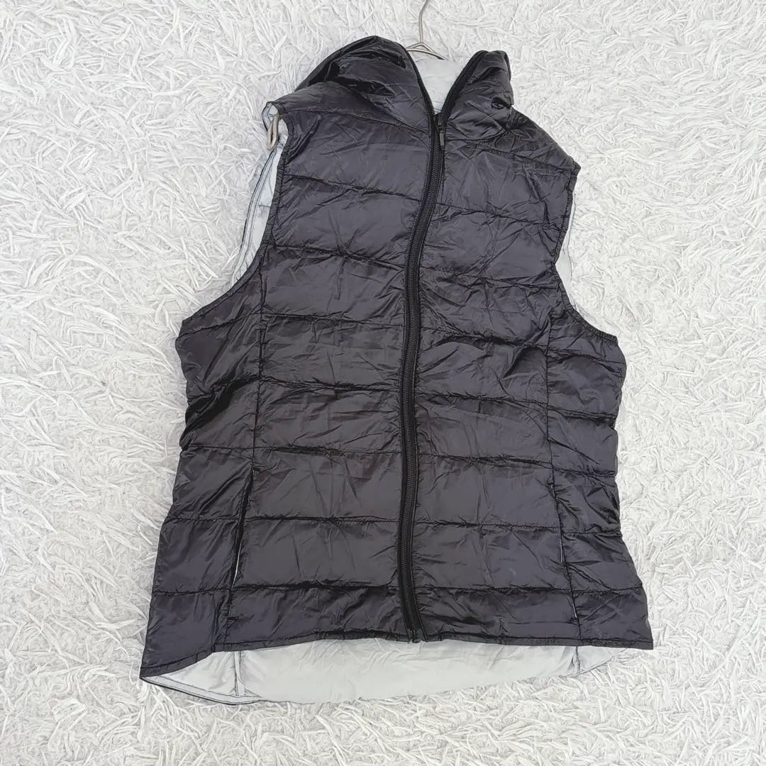 [L] Crossy down vest with hood, sleeveless, black, zip-up