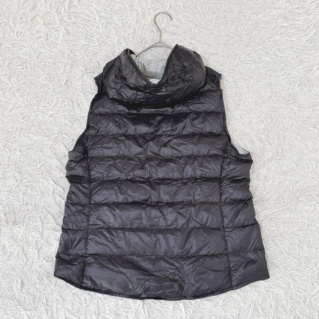 [L] Crossy down vest with hood, sleeveless, black, zip-up