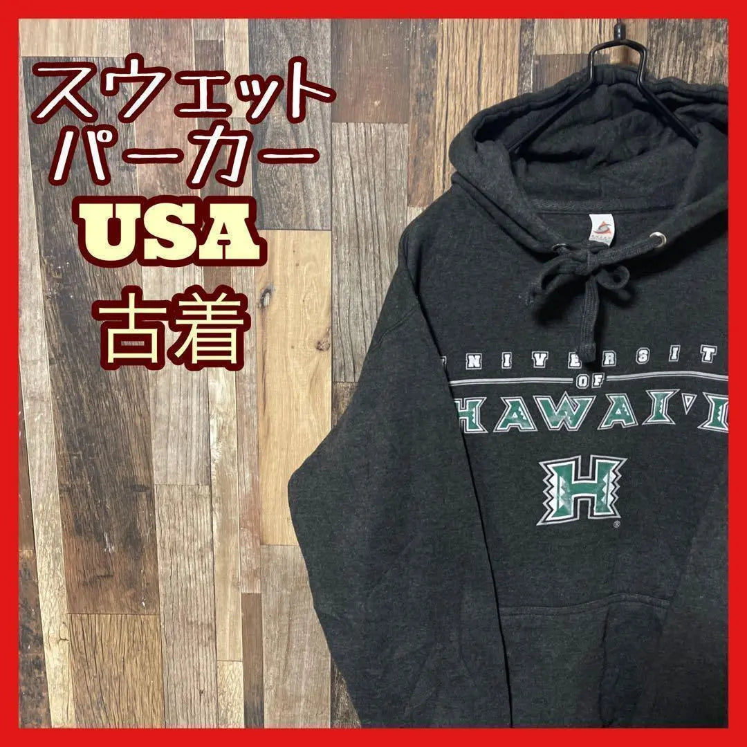 Sudadera de manga larga con estampado de parka gris para hombre de USA Old Clothes de los años 90