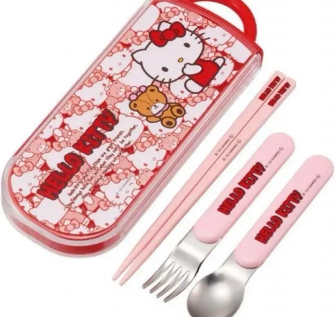 HELLO KITTY Sliding Trio Set Chopsticks Spoons Fork