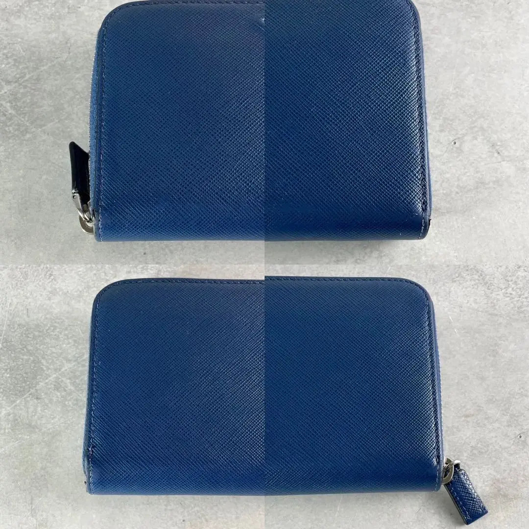 [Extremely beautiful] Prada long wallet embossed triangular logo Saffiano leather navy