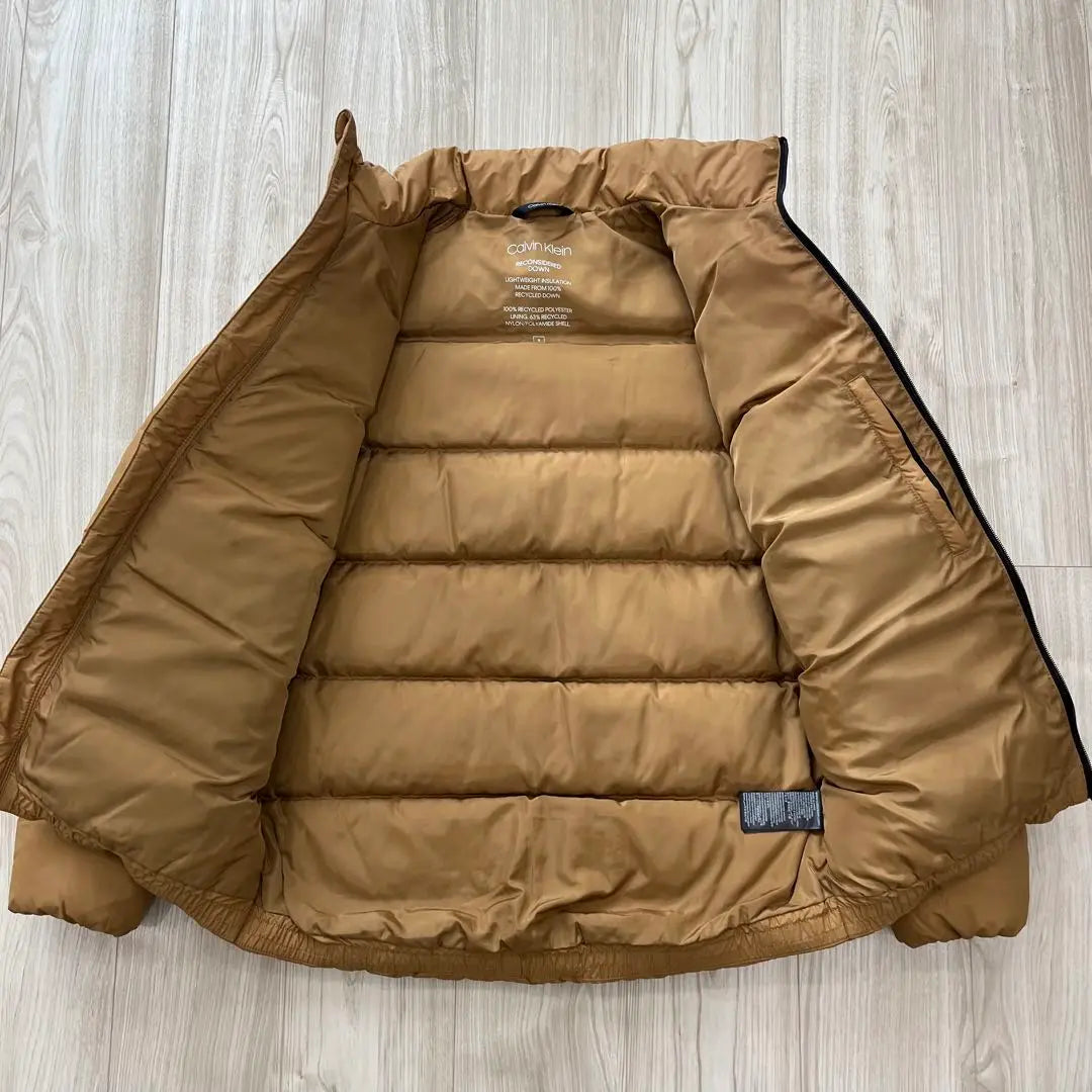 [Good condition] Calvin Klein Down Jacket S Beige Front Logo Patch