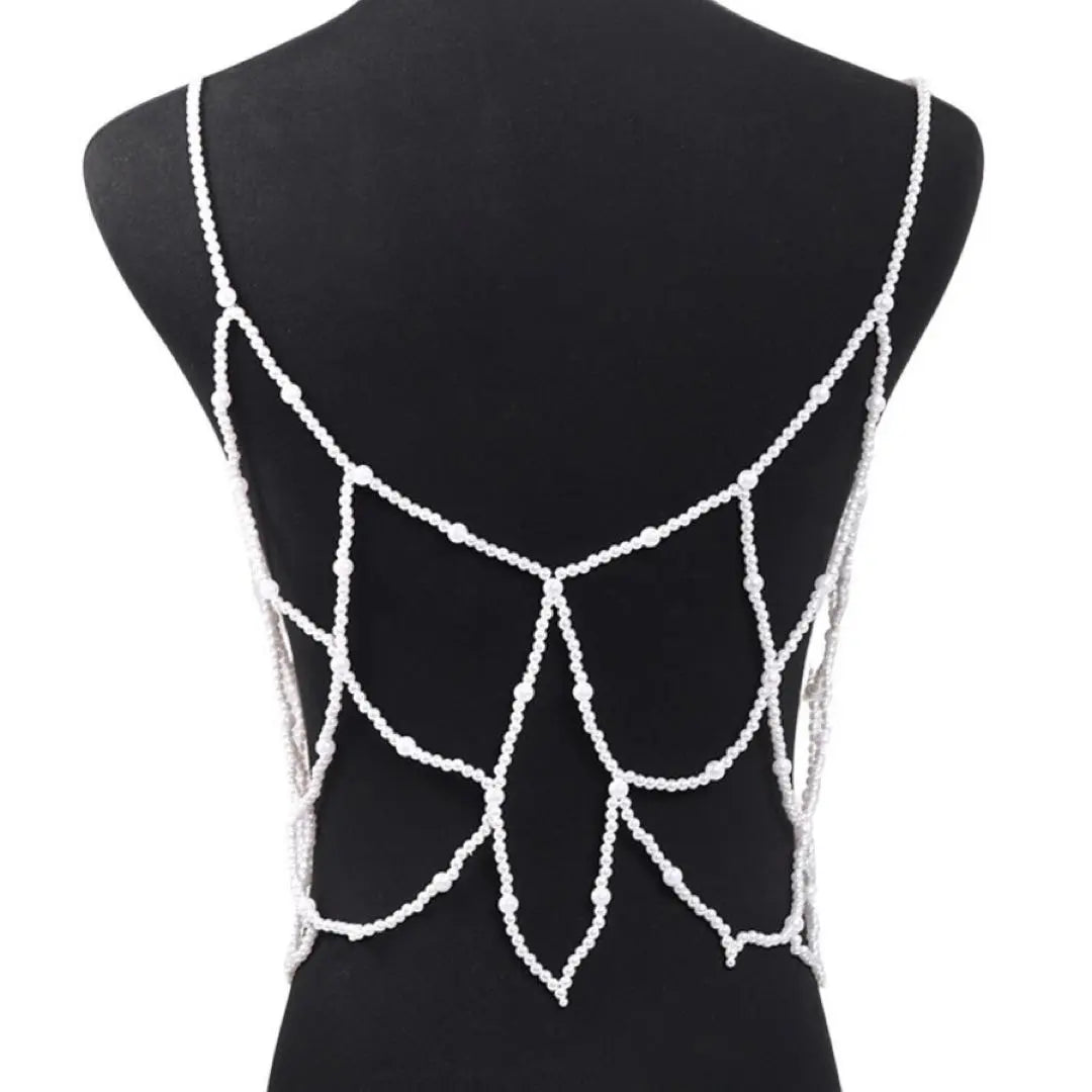 Women's Tops White Beaded Net Bustier Gilet Layered Pearl