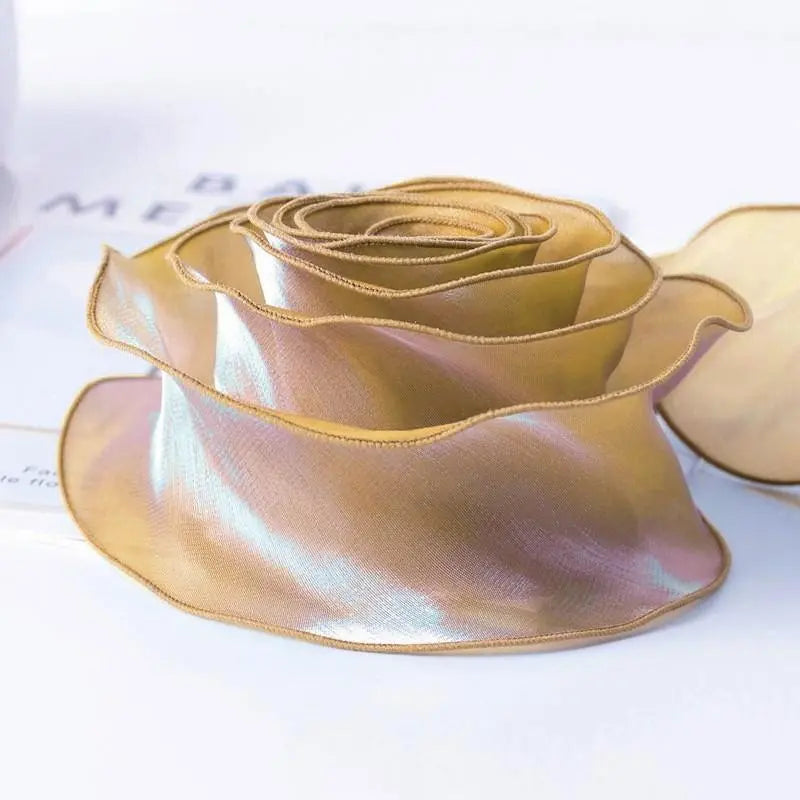 Gold 3 meter silk-like ribbon shining sheer wave