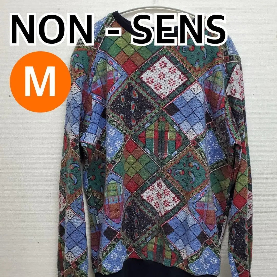 NON-SENS Knit Top Long Sleeve All-over Pattern Made in Italy M [CT131]