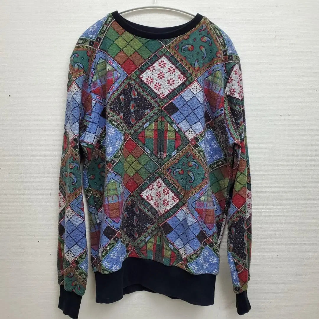 NON-SENS Knit Top Long Sleeve All-over Pattern Made in Italy M [CT131]