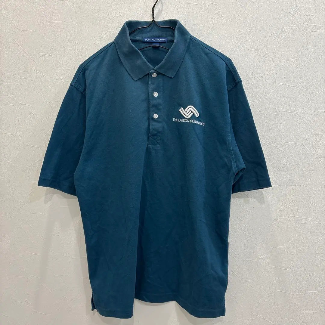 QM1192 PORT AUTHORITY Short Sleeve Polo Shirt Logo Embroidered Men's S Blue